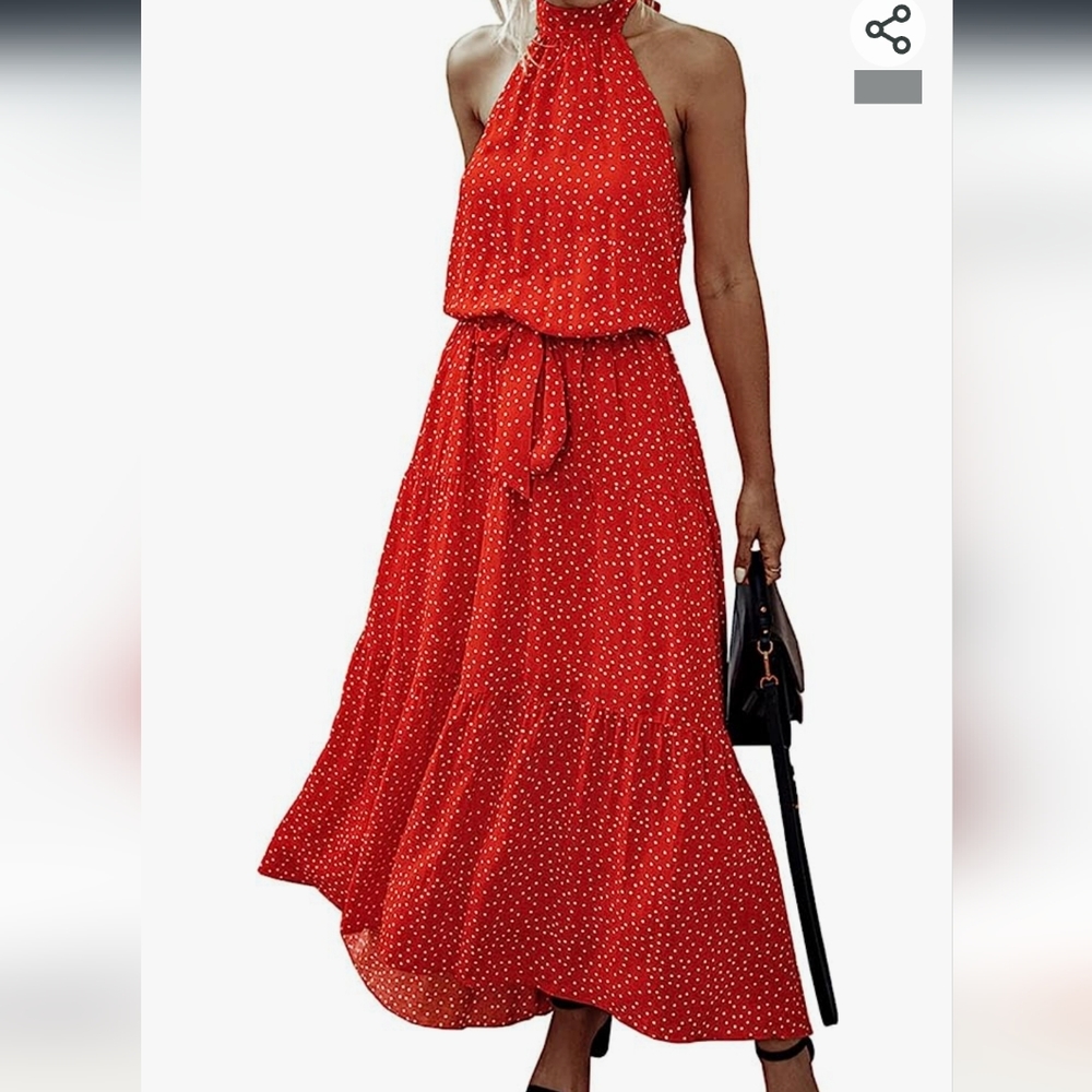 NWOT Red Polka dot high neck maxi